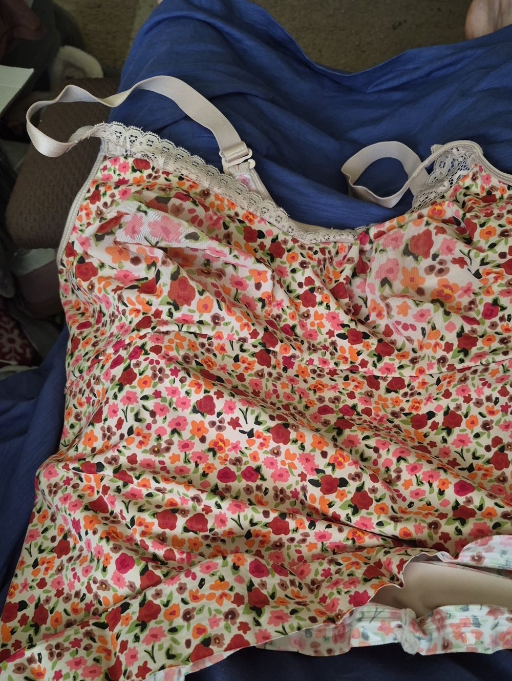 Ruby Ribbon Floral Slip with Pink, Orange and Green Accents